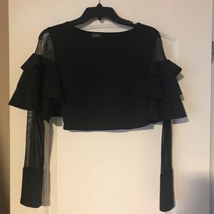 Black Ruffle Sleeve Crop Top
